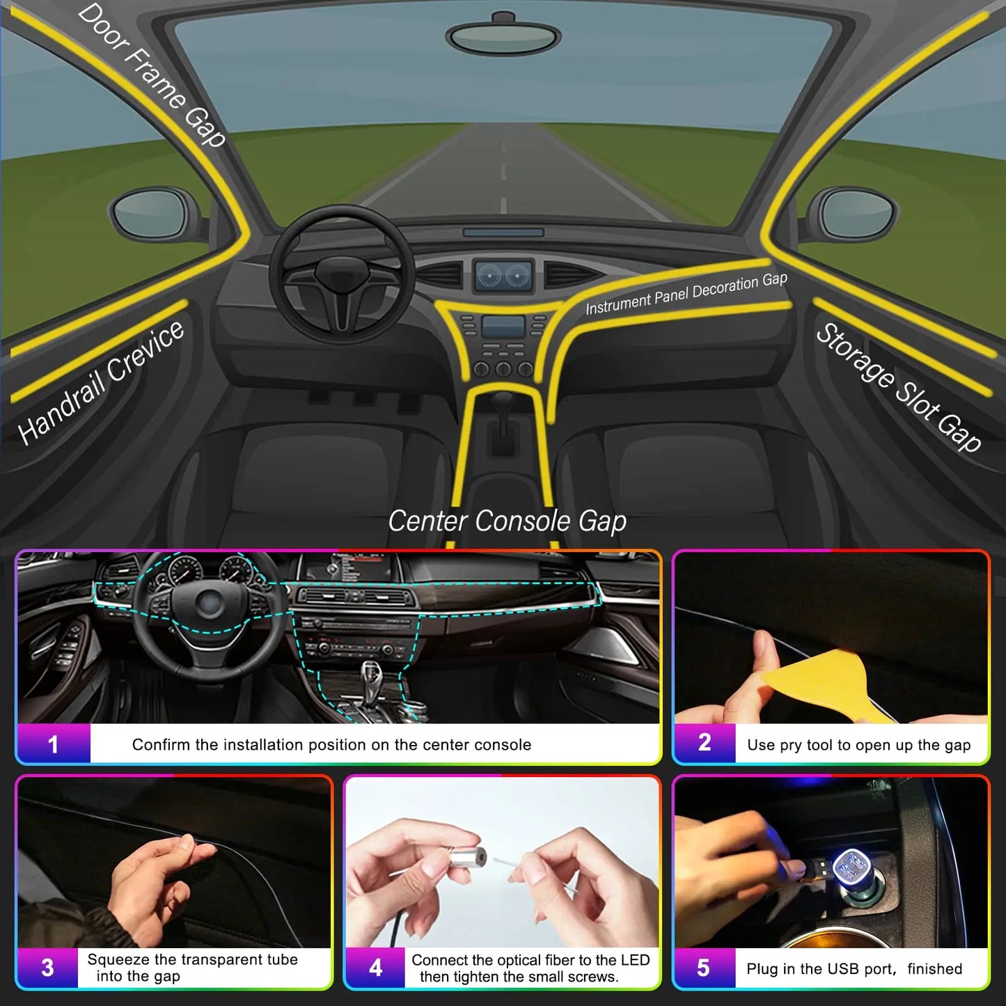RGB LED Interior Car Strip Lights